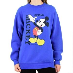 80s Vintage Mickey Mouse Sweatshirt Womens XL Cobalt Blue Velva Sheen Sweater